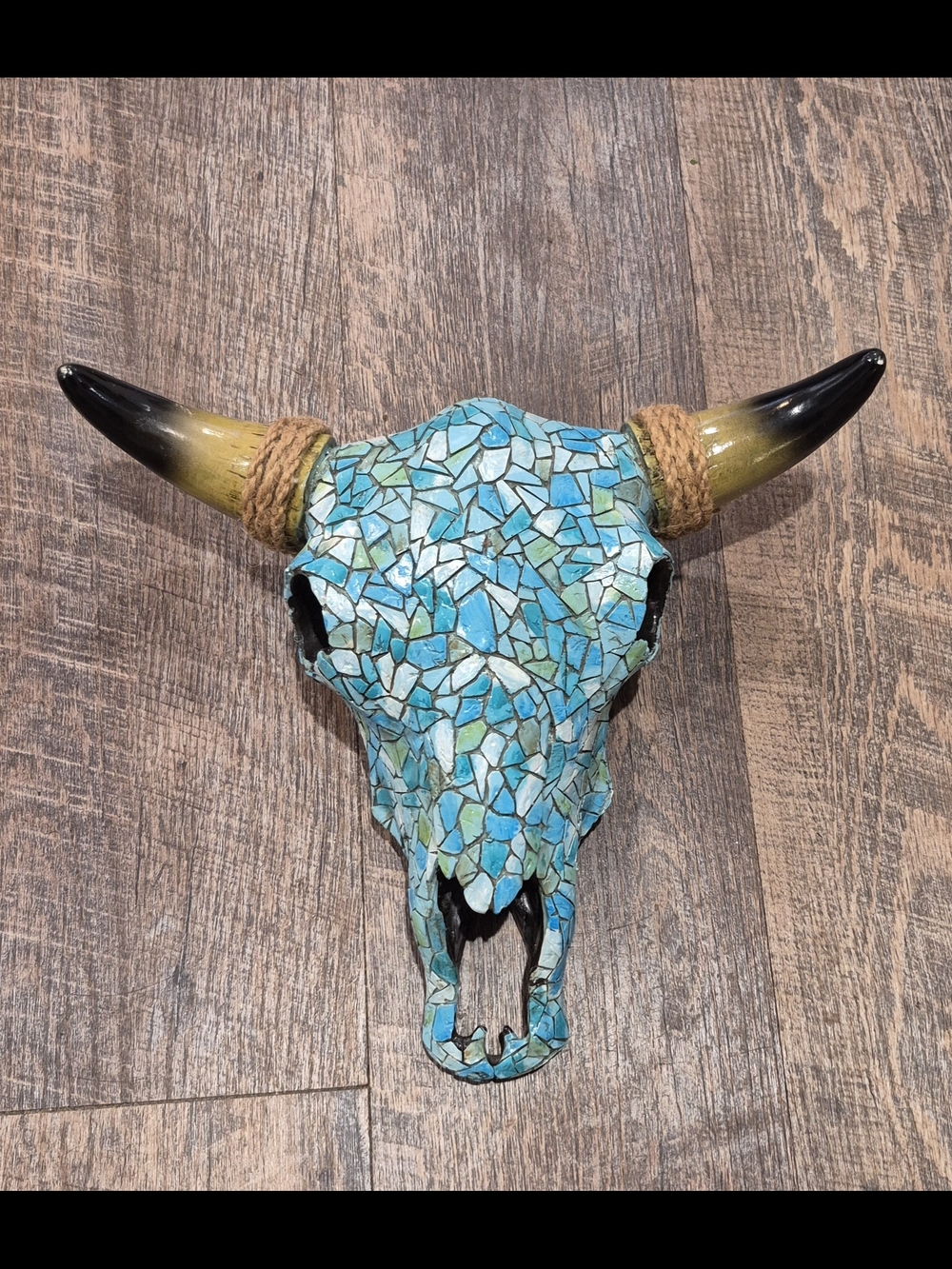 Turquoise Mosaic Bull Skull Wall Accent Rustic Home Decor
